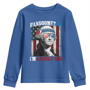 Funny 4th Of July Youth Sweatshirt George Washington Handsome No Georgeous TS10 Royal Blue Print Your Wear