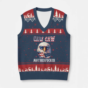 Bald Eagle Patriotic V-Neck Knit Sweater Vest Caw Caw Motherfucker American Flag TS10 Navy Red Print Your Wear