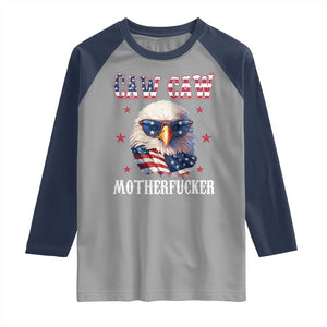 Bald Eagle Patriotic Raglan Shirt Caw Caw Motherfucker American Flag TS10 Sport Gray Navy Print Your Wear