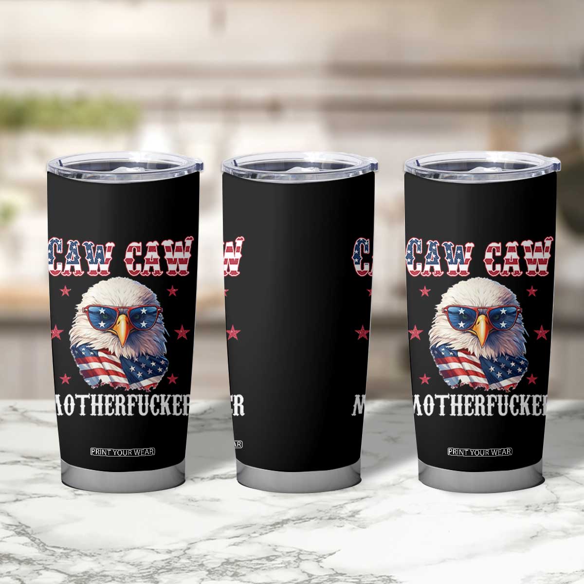 Bald Eagle Patriotic Tumbler Cup Caw Caw Motherfucker American Flag TS10 Print Your Wear