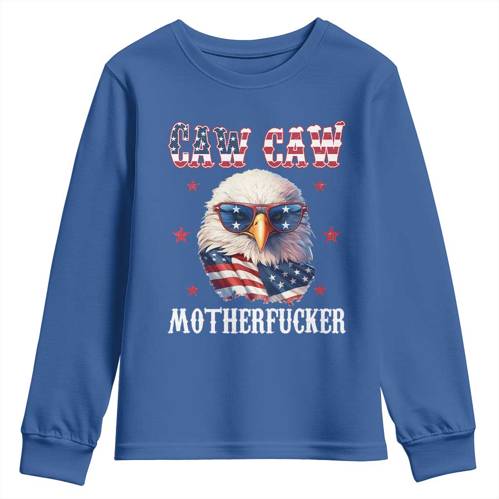 Bald Eagle Patriotic Youth Sweatshirt Caw Caw Motherfucker American Flag TS10 Royal Blue Print Your Wear