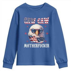 Bald Eagle Patriotic Youth Sweatshirt Caw Caw Motherfucker American Flag TS10 Royal Blue Print Your Wear