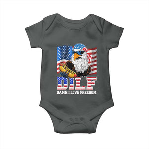 Funny Patriotic 4th Of July Baby Onesie Eagle DILF Damn I Love Freedom TS10 Dark Heather Print Your Wear