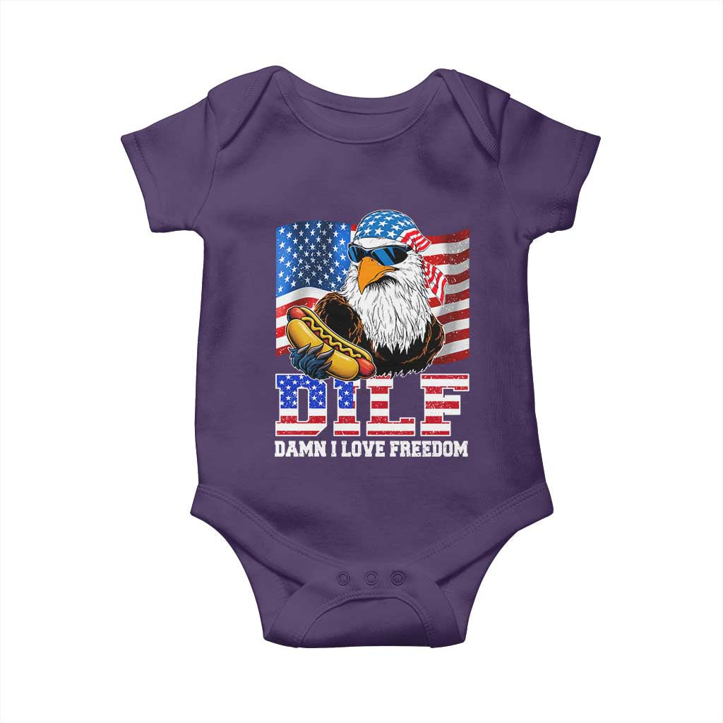 Funny Patriotic 4th Of July Baby Onesie Eagle DILF Damn I Love Freedom TS10 Purple Print Your Wear
