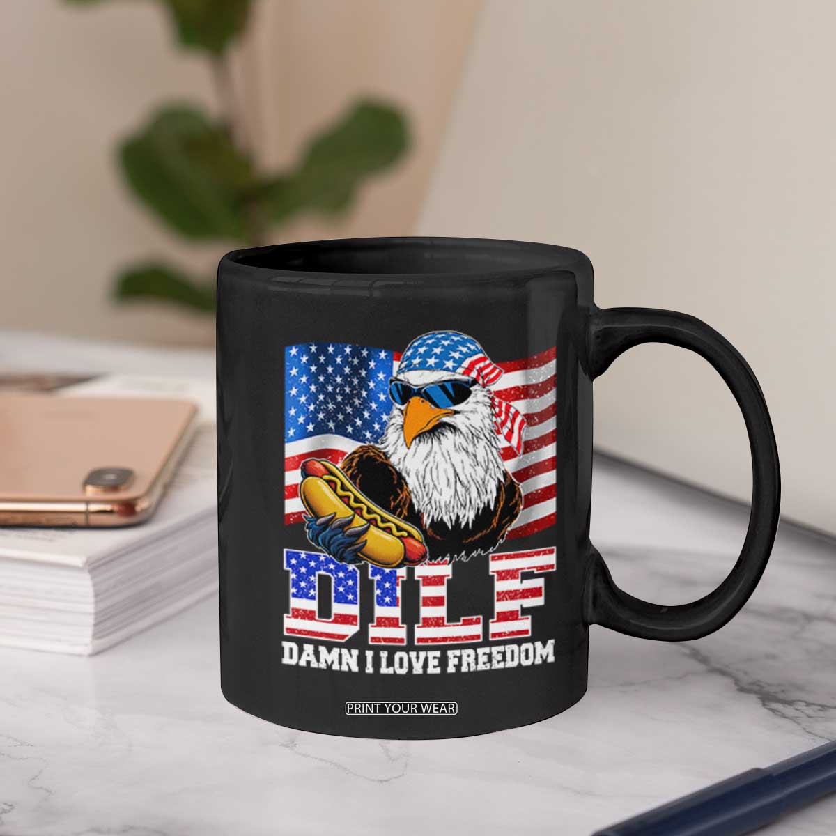 Funny Patriotic 4th Of July Coffee Mug Eagle DILF Damn I Love Freedom TS10 Print Your Wear