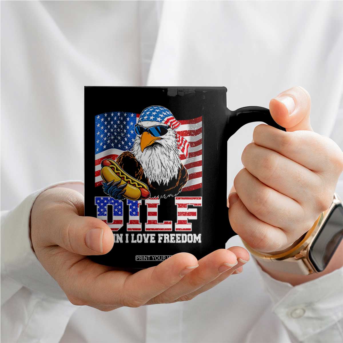 Funny Patriotic 4th Of July Coffee Mug Eagle DILF Damn I Love Freedom TS10 Print Your Wear