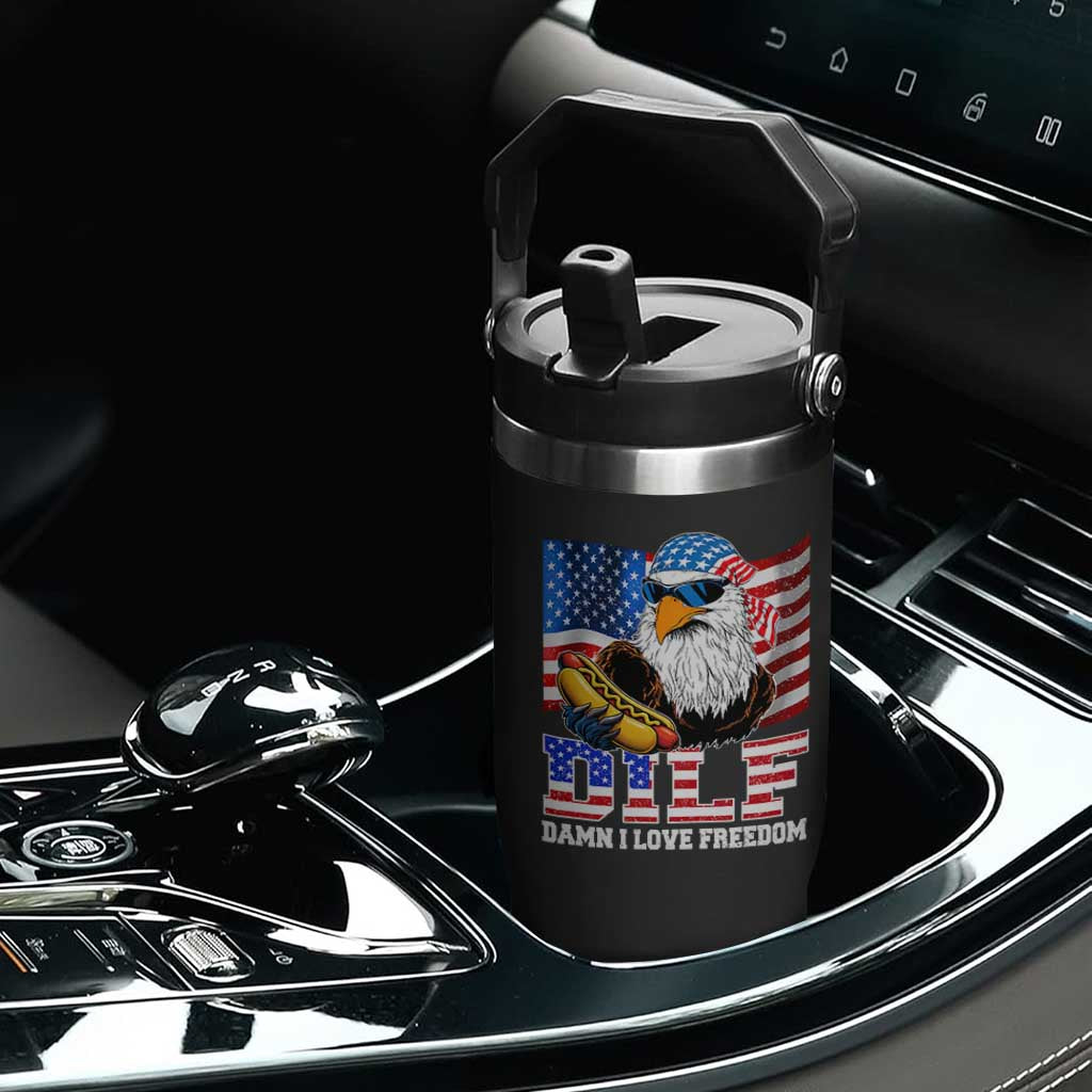 Funny Patriotic 4th Of July Flip Straw Tumbler Eagle DILF Damn I Love Freedom TS10 Print Your Wear