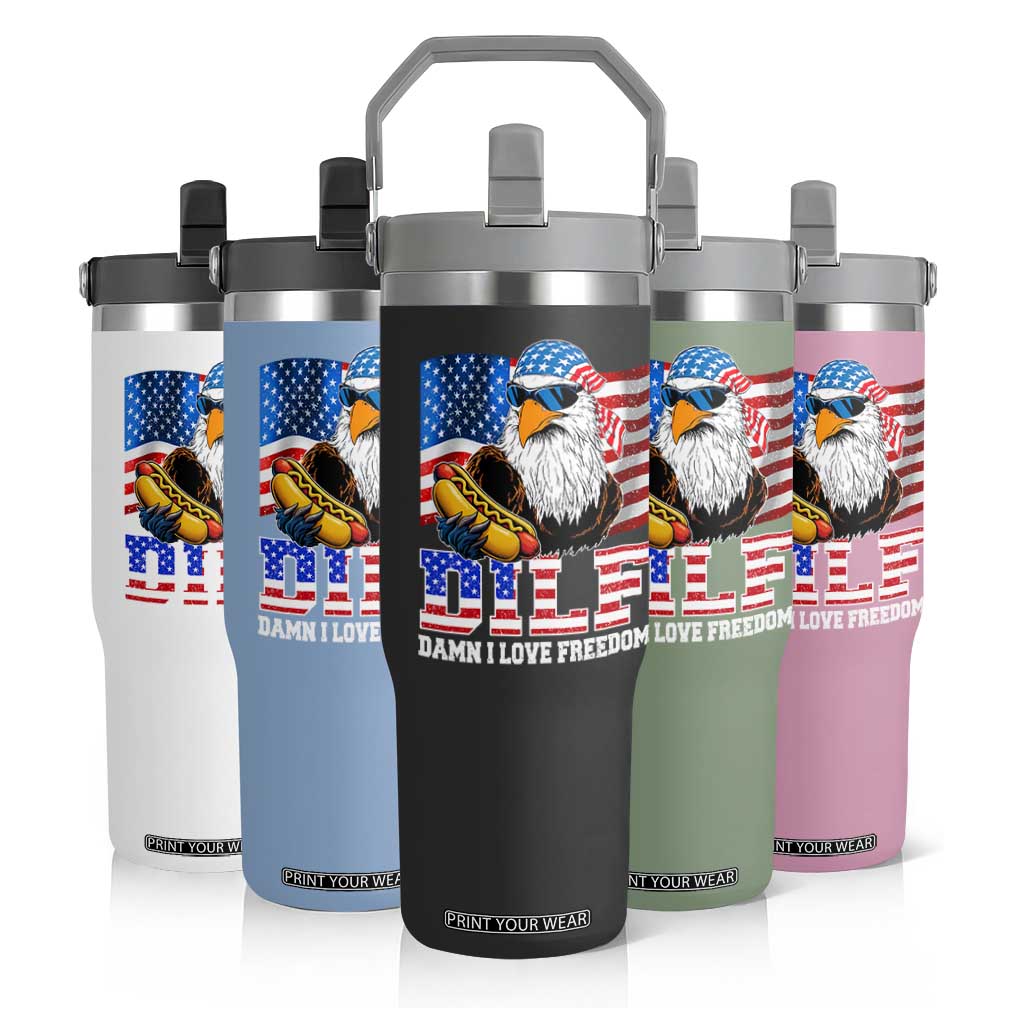 Funny Patriotic 4th Of July Flip Straw Tumbler Eagle DILF Damn I Love Freedom TS10 Print Your Wear