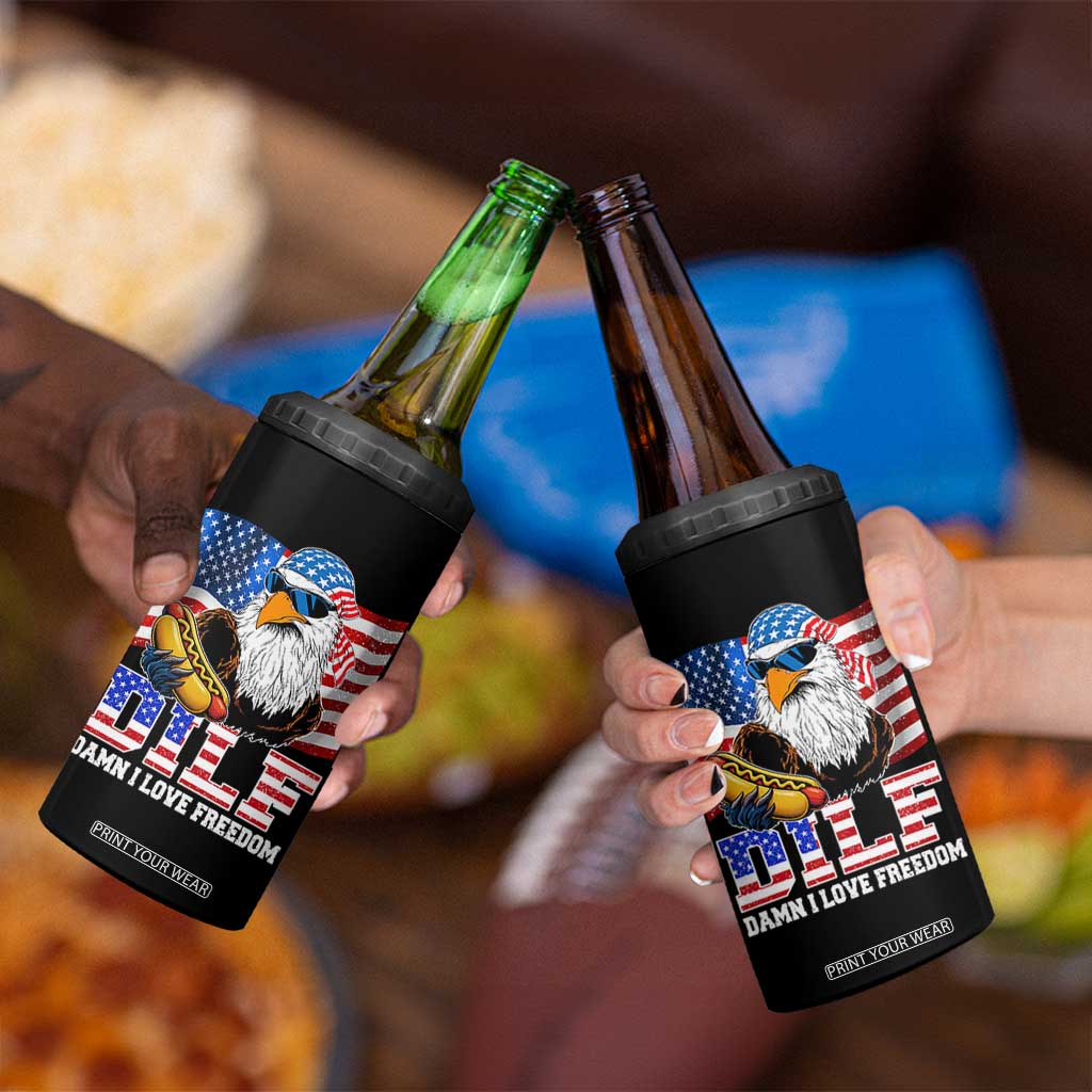 Funny Patriotic 4th Of July 4 in 1 Can Cooler Tumbler Eagle DILF Damn I Love Freedom TS10 Print Your Wear