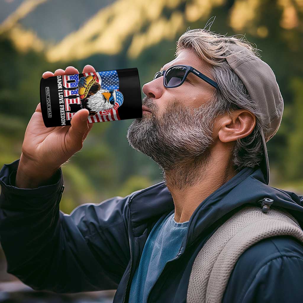 Funny Patriotic 4th Of July 4 in 1 Can Cooler Tumbler Eagle DILF Damn I Love Freedom TS10 Print Your Wear