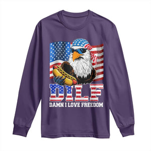 Funny Patriotic 4th Of July Long Sleeve Shirt Eagle DILF Damn I Love Freedom TS10 Purple Print Your Wear