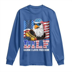 Funny Patriotic 4th Of July Long Sleeve Shirt Eagle DILF Damn I Love Freedom TS10 Royal Blue Print Your Wear