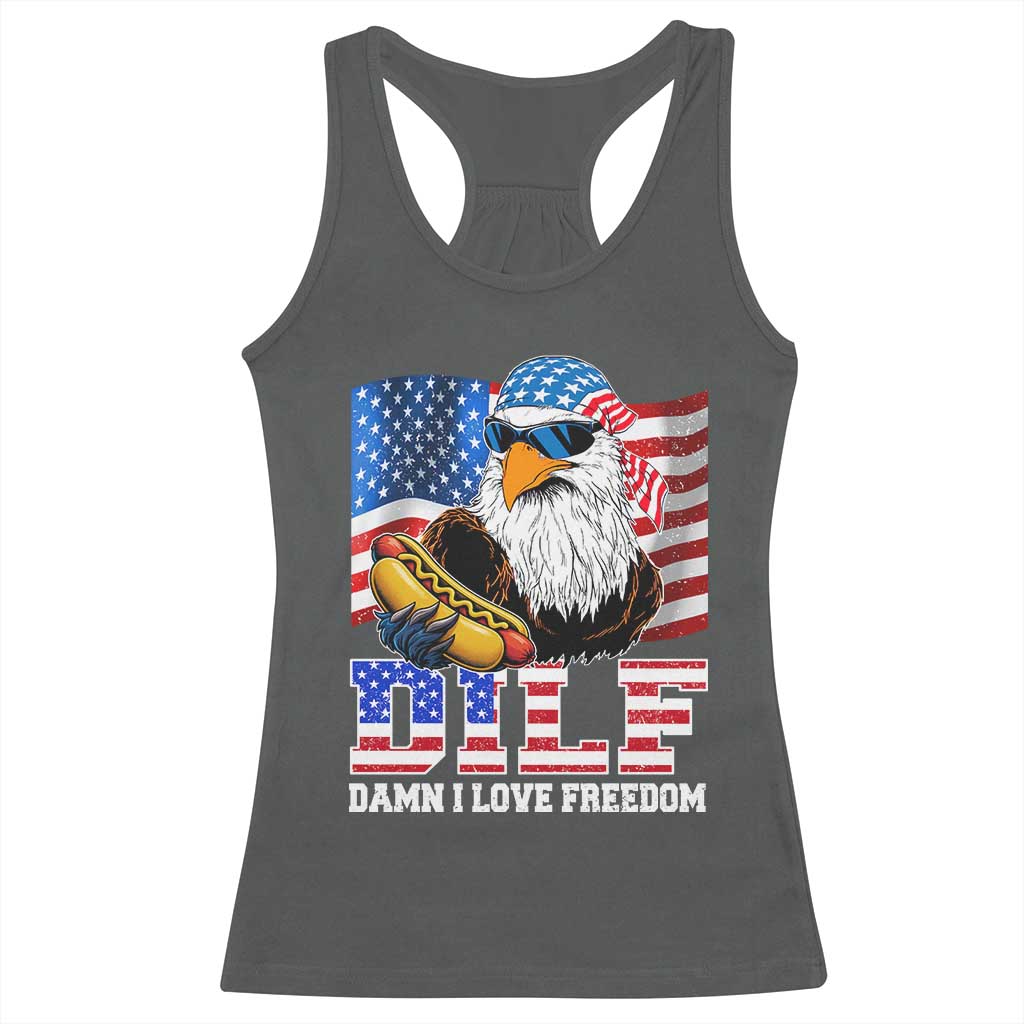 Funny Patriotic 4th Of July Racerback Tank Top Eagle DILF Damn I Love Freedom TS10 Dark Heather Print Your Wear