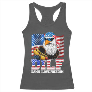 Funny Patriotic 4th Of July Racerback Tank Top Eagle DILF Damn I Love Freedom TS10 Dark Heather Print Your Wear