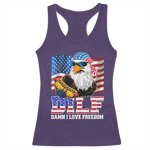 Funny Patriotic 4th Of July Racerback Tank Top Eagle DILF Damn I Love Freedom TS10 Purple Print Your Wear