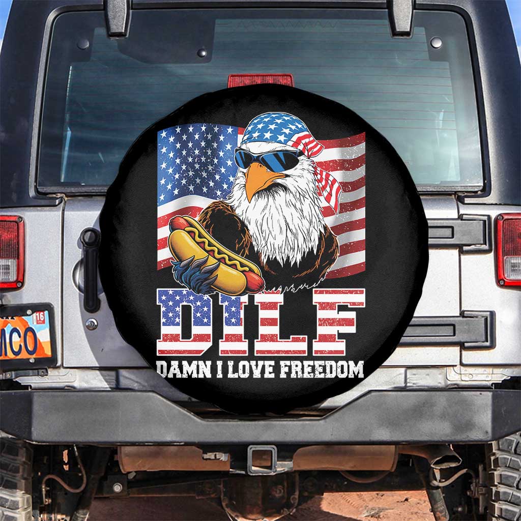 Funny Patriotic 4th Of July Spare Tire Cover Eagle DILF Damn I Love Freedom TS10 No hole Black Print Your Wear