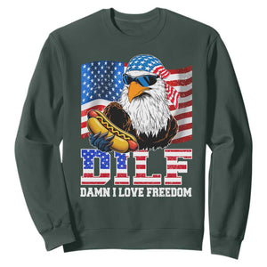 Funny Patriotic 4th Of July Sweatshirt Eagle DILF Damn I Love Freedom TS10 Dark Forest Green Print Your Wear
