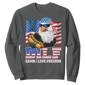 Funny Patriotic 4th Of July Sweatshirt Eagle DILF Damn I Love Freedom TS10 Dark Heather Print Your Wear
