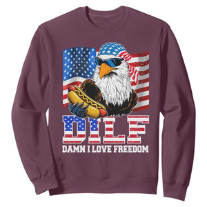 Funny Patriotic 4th Of July Sweatshirt Eagle DILF Damn I Love Freedom TS10 Maroon Print Your Wear