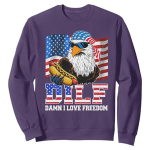 Funny Patriotic 4th Of July Sweatshirt Eagle DILF Damn I Love Freedom TS10 Purple Print Your Wear