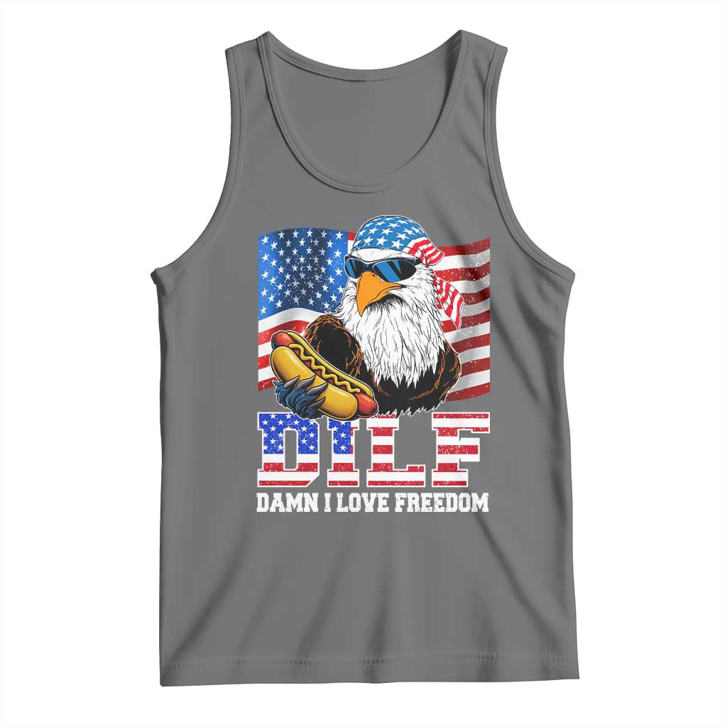 Funny Patriotic 4th Of July Tank Top Eagle DILF Damn I Love Freedom TS10 Black Heather Print Your Wear