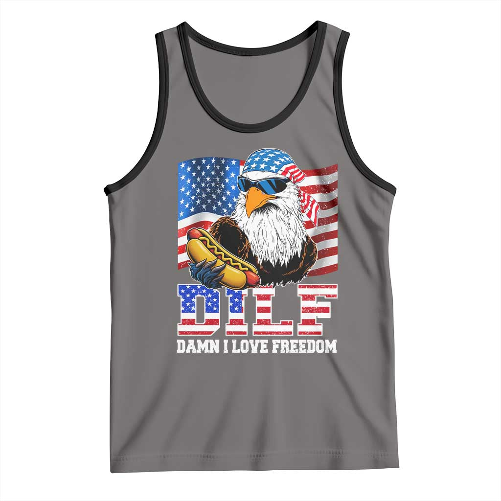 Funny Patriotic 4th Of July Tank Top Eagle DILF Damn I Love Freedom TS10 Deep Heather Black Print Your Wear