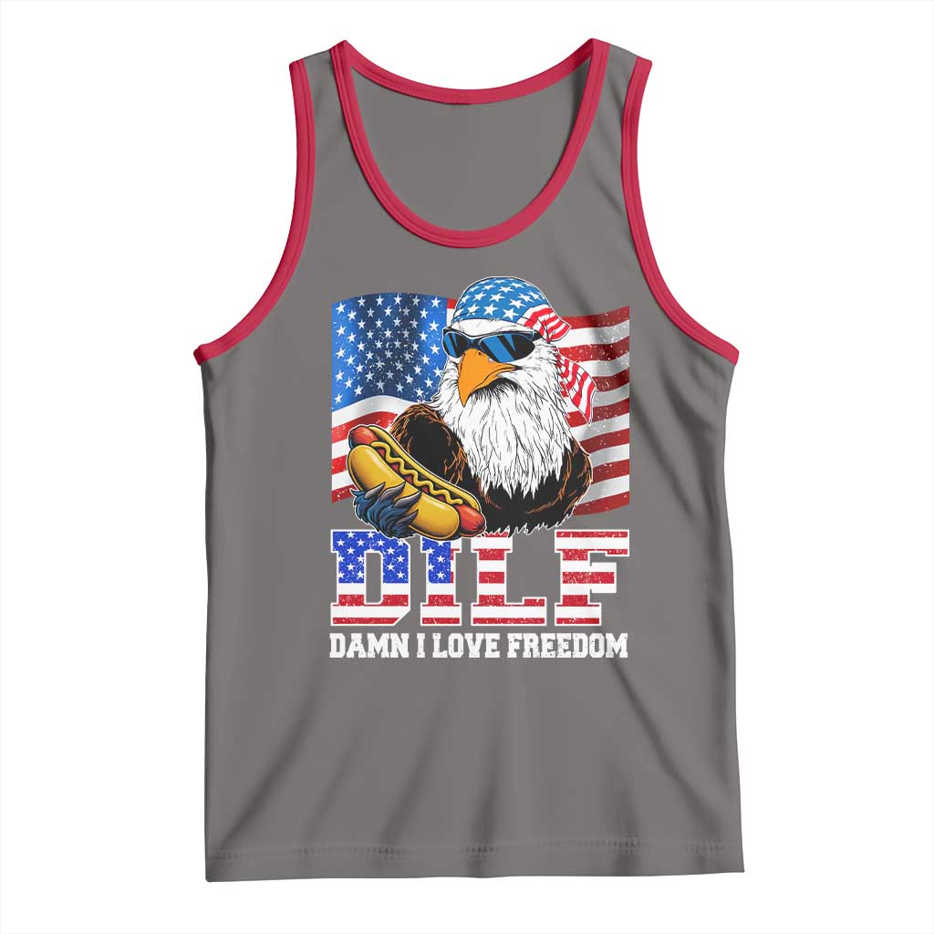 Funny Patriotic 4th Of July Tank Top Eagle DILF Damn I Love Freedom TS10 Deep Heather Red Print Your Wear