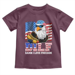 Funny Patriotic 4th Of July Toddler T Shirt Eagle DILF Damn I Love Freedom TS10 Maroon Print Your Wear