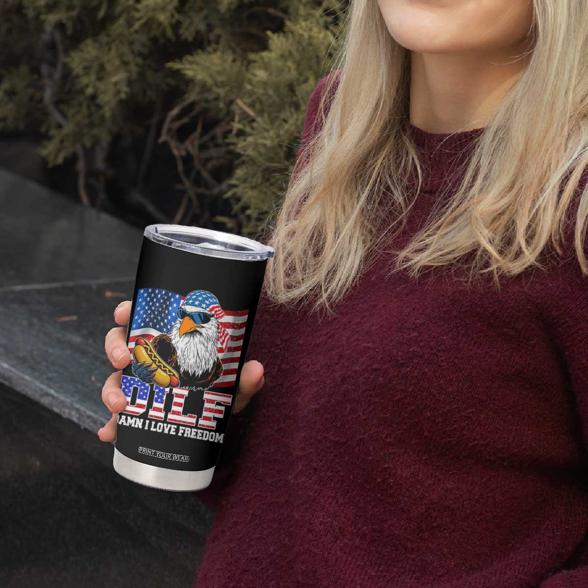 Funny Patriotic 4th Of July Tumbler Cup Eagle DILF Damn I Love Freedom TS10 Print Your Wear