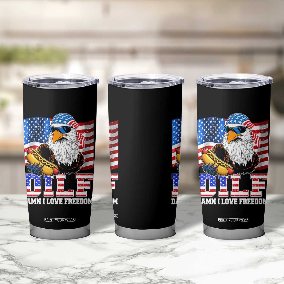 Funny Patriotic 4th Of July Tumbler Cup Eagle DILF Damn I Love Freedom TS10 Print Your Wear
