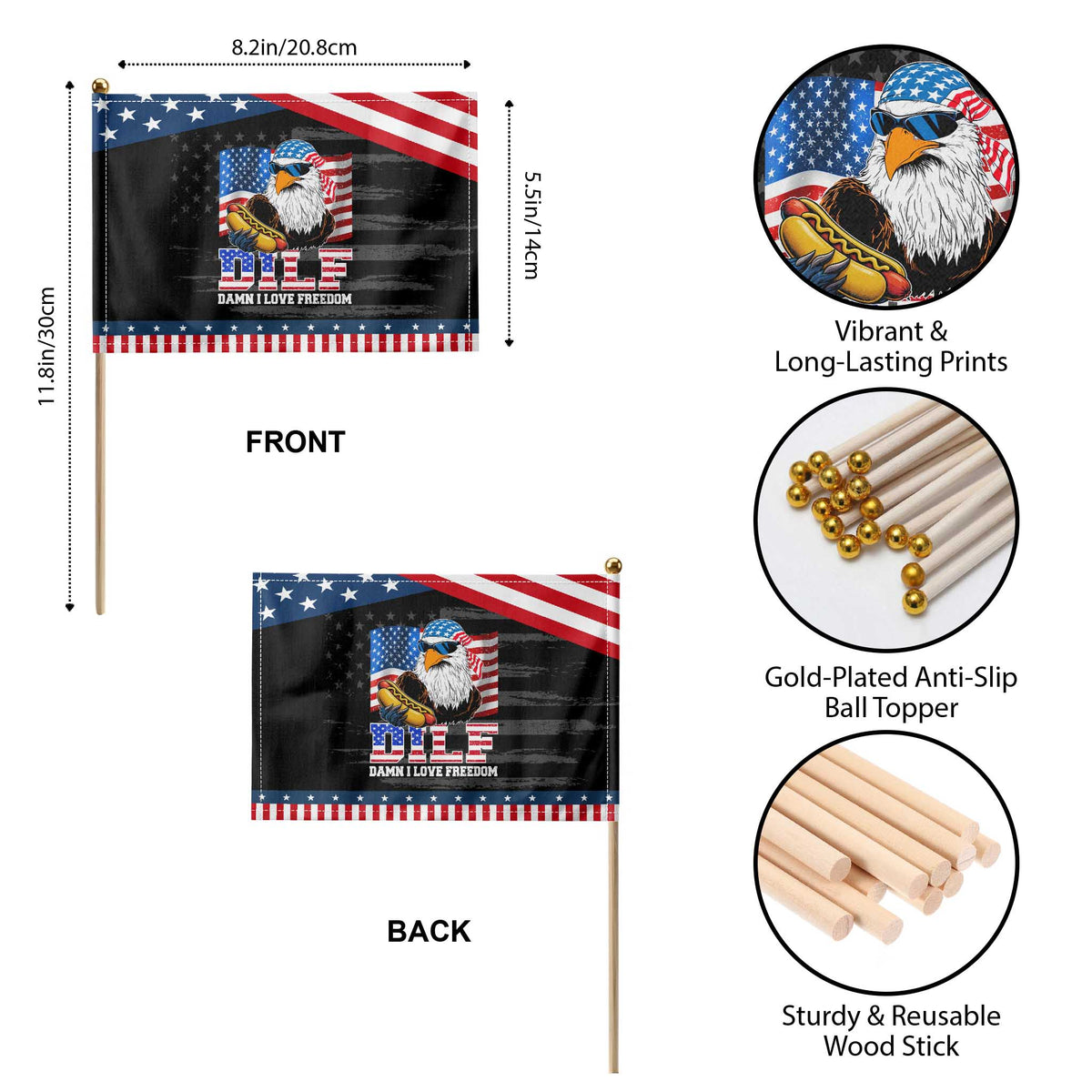 Funny 4th Of July Patriotic Handheld Flag Eagle DILF Damn I Love Freedom TS10 Print Your Wear