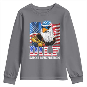 Funny Patriotic 4th Of July Youth Sweatshirt Eagle DILF Damn I Love Freedom TS10 Charcoal Print Your Wear