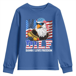 Funny Patriotic 4th Of July Youth Sweatshirt Eagle DILF Damn I Love Freedom TS10 Royal Blue Print Your Wear