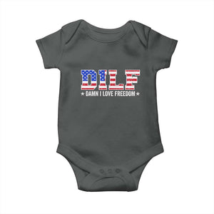Funny Patriotic 4th Of July Baby Onesie DILF Damn I Love Freedom American Flag TS10 Dark Heather Print Your Wear