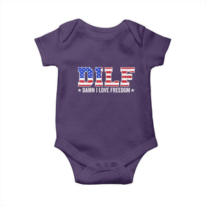 Funny Patriotic 4th Of July Baby Onesie DILF Damn I Love Freedom American Flag TS10 Purple Print Your Wear