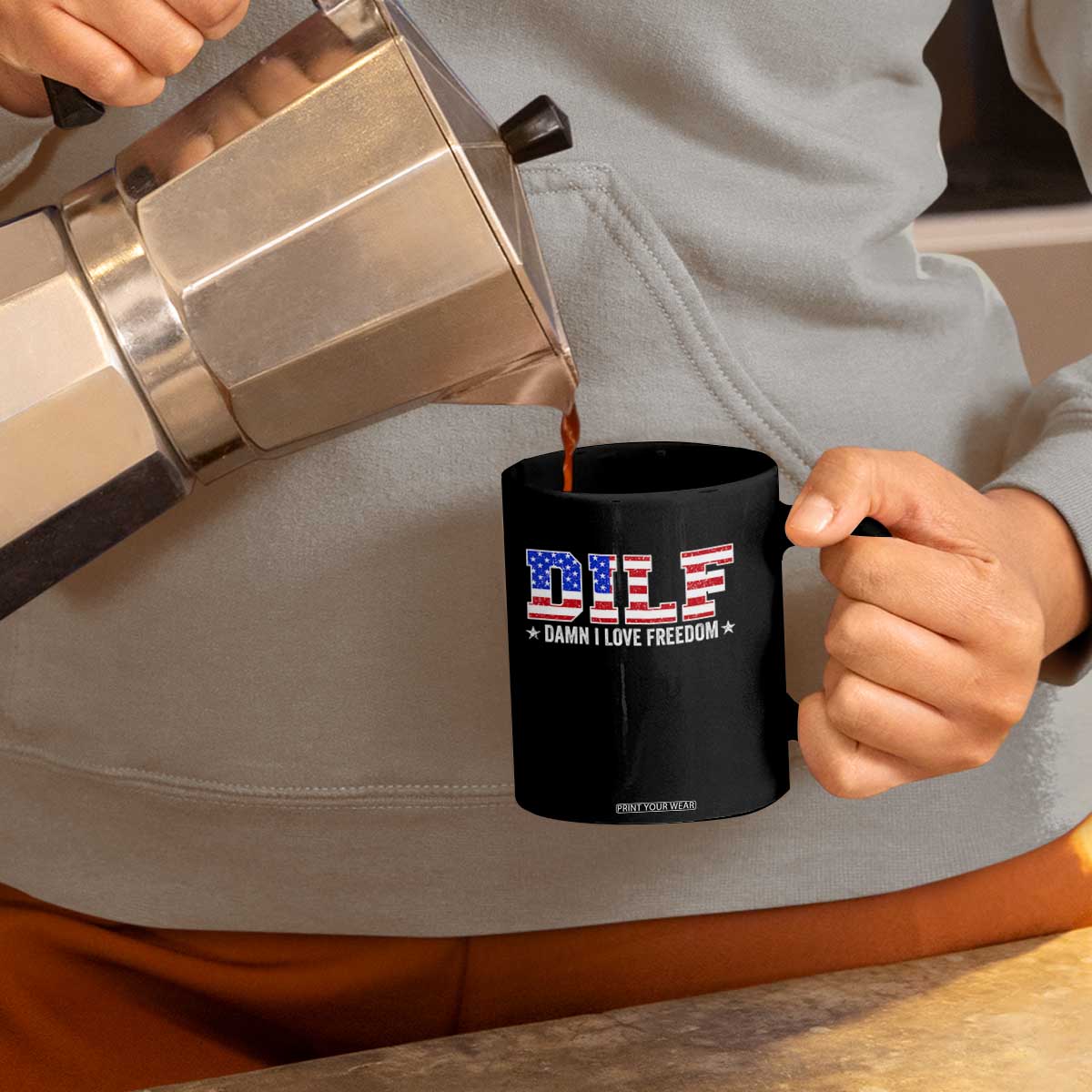 Funny Patriotic 4th Of July Coffee Mug DILF Damn I Love Freedom American Flag TS10 Print Your Wear