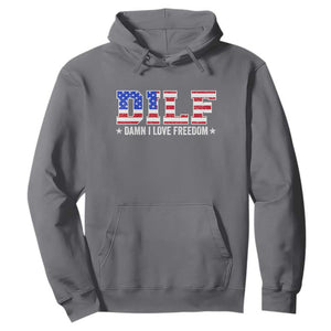 Funny Patriotic 4th Of July Hoodie DILF Damn I Love Freedom American Flag TS10 Charcoal Print Your Wear