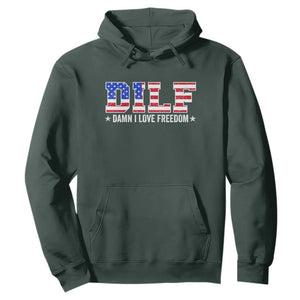 Funny Patriotic 4th Of July Hoodie DILF Damn I Love Freedom American Flag TS10 Dark Forest Green Print Your Wear