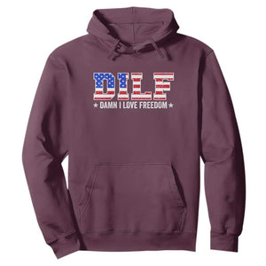 Funny Patriotic 4th Of July Hoodie DILF Damn I Love Freedom American Flag TS10 Maroon Print Your Wear