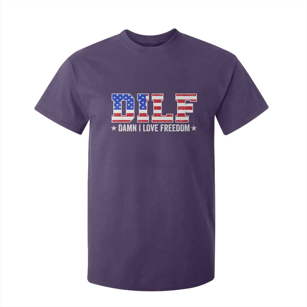 Funny Patriotic 4th Of July T Shirt For Kid DILF Damn I Love Freedom American Flag TS10 Purple Print Your Wear
