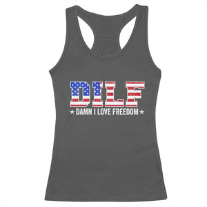 Funny Patriotic 4th Of July Racerback Tank Top DILF Damn I Love Freedom American Flag TS10 Dark Heather Print Your Wear