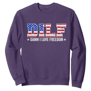 Funny Patriotic 4th Of July Sweatshirt DILF Damn I Love Freedom American Flag TS10 Purple Print Your Wear