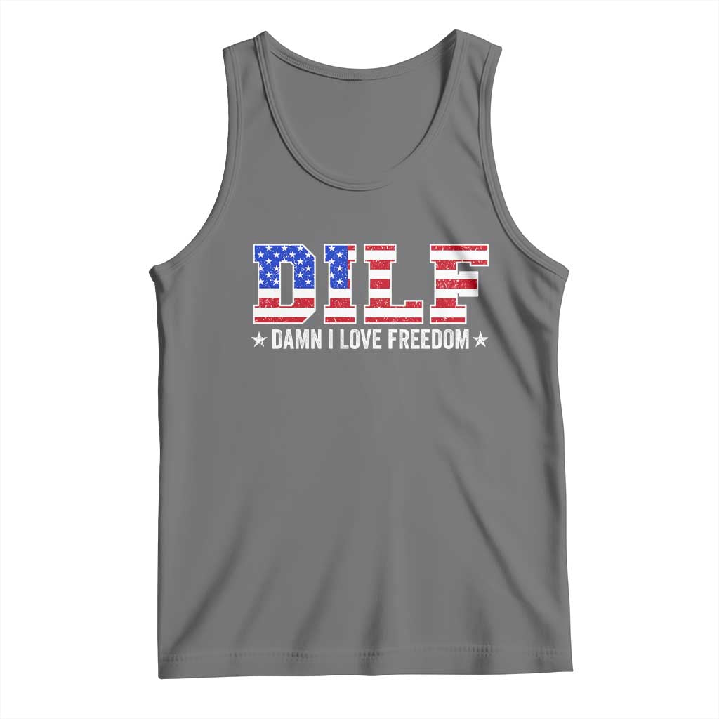 Funny Patriotic 4th Of July Tank Top DILF Damn I Love Freedom American Flag TS10 Black Heather Print Your Wear