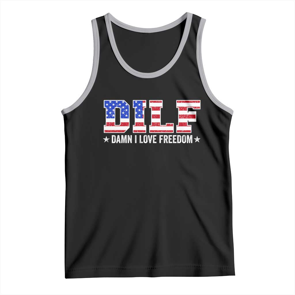 Funny Patriotic 4th Of July Tank Top DILF Damn I Love Freedom American Flag TS10 Black Athletic Heather Print Your Wear