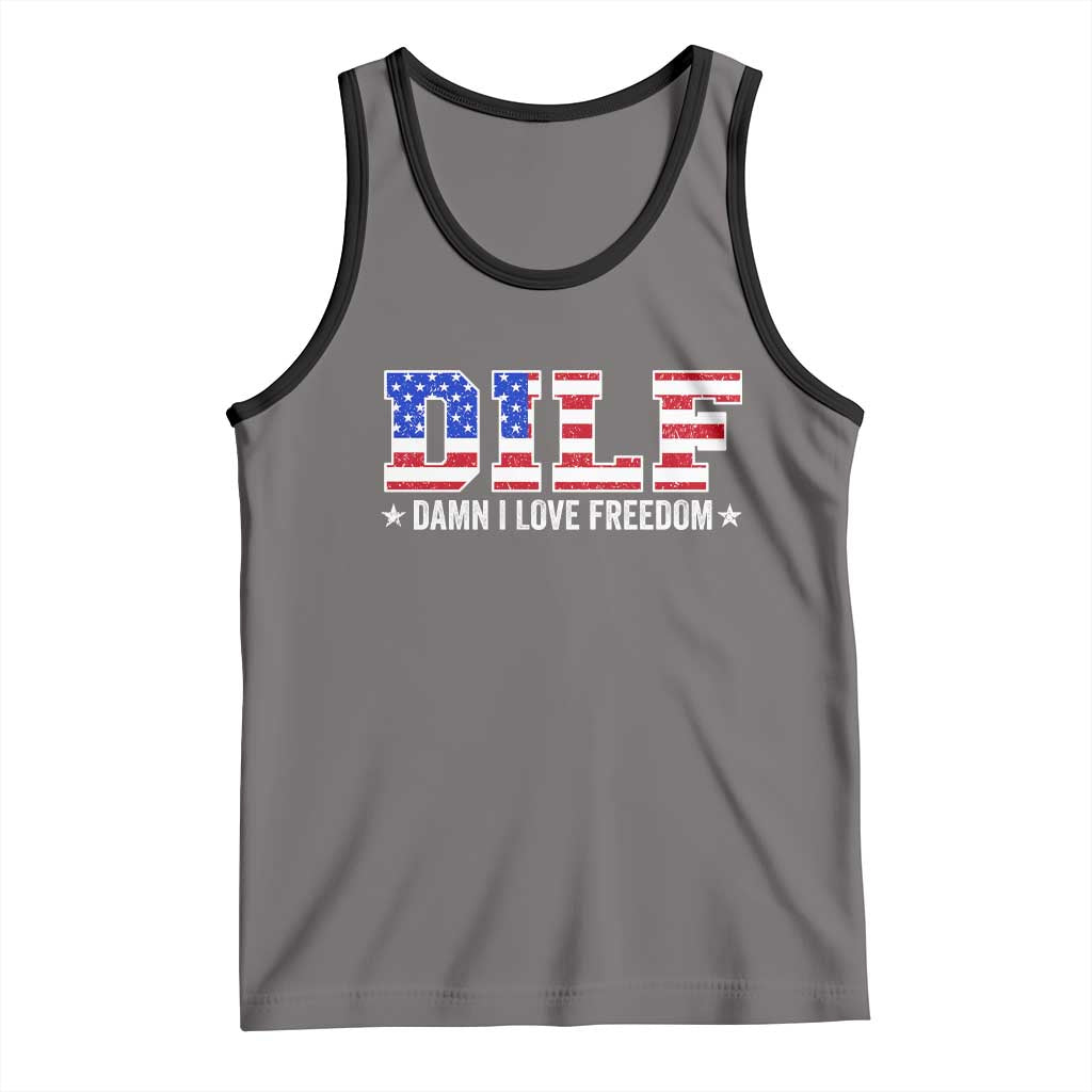 Funny Patriotic 4th Of July Tank Top DILF Damn I Love Freedom American Flag TS10 Deep Heather Black Print Your Wear