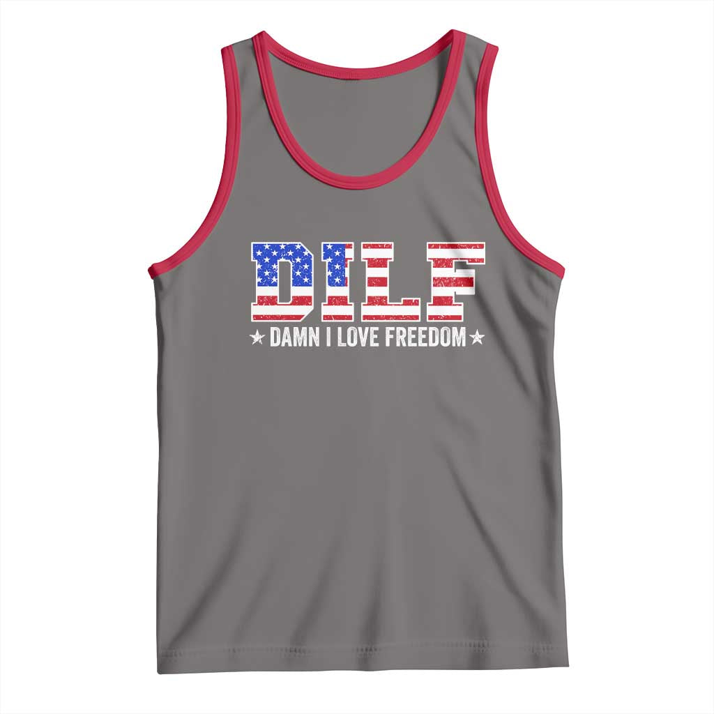 Funny Patriotic 4th Of July Tank Top DILF Damn I Love Freedom American Flag TS10 Deep Heather Red Print Your Wear