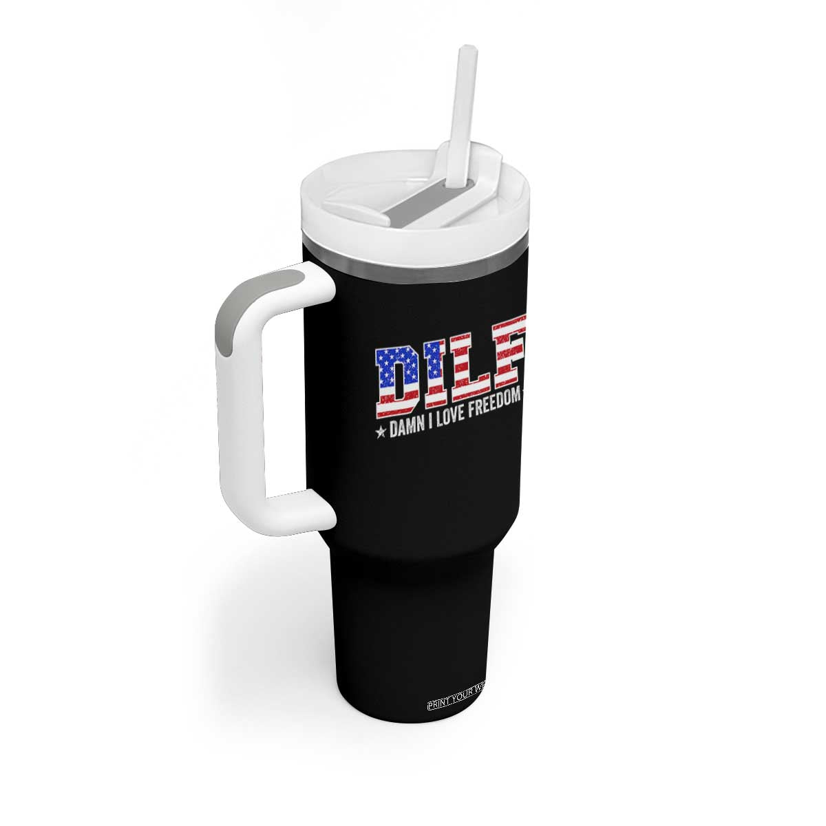 Funny Patriotic 4th Of July Tumbler With Handle DILF Damn I Love Freedom American Flag TS10 Print Your Wear