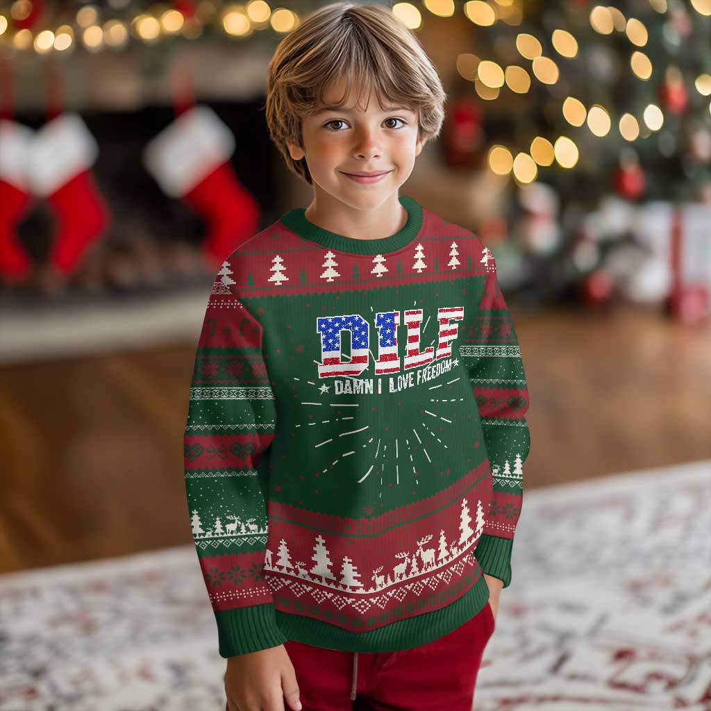 Funny Patriotic 4th Of July Knit Sweatshirt DILF Damn I Love Freedom American Flag TS10 Christmas Print Your Wear