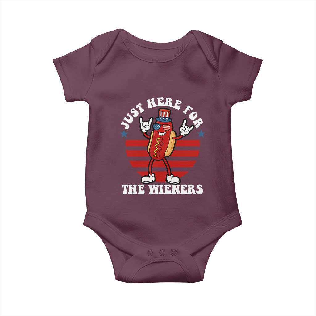 Funny 4th Of July Baby Onesie I'm Just Here for The Wieners Hot Dog TS10 Maroon Print Your Wear