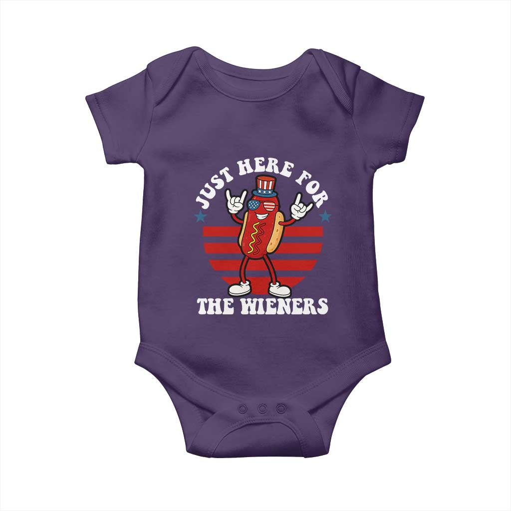 Funny 4th Of July Baby Onesie I'm Just Here for The Wieners Hot Dog TS10 Purple Print Your Wear